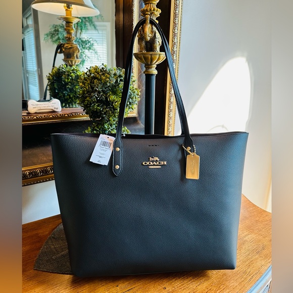 🛑STOP🛑 🛍️🛍️ NWT COACH LARGE BLACK LEATHER TOTE STYLE HANDBAG 💛 NEW - Picture 6 of 15